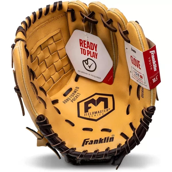 Franklin Sports Baseball  Softball Gloves  Field Master Adult  Youth Baseball  Softball Gloves  Right Hand  Left Hand Gloves  Infield  Outfield Mitts  Multiple Sizes  ColorsCamel