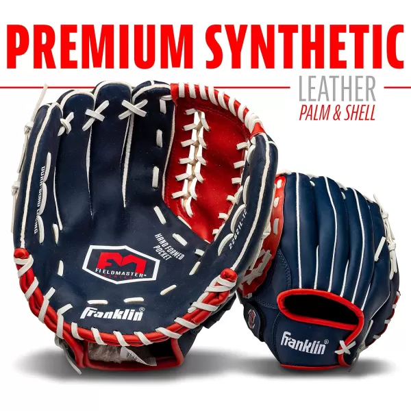 Franklin Sports Baseball  Softball Gloves  Field Master Adult  Youth Baseball  Softball Gloves  Right Hand  Left Hand Gloves  Infield  Outfield Mitts  Multiple Sizes  ColorsRed  White  Blue