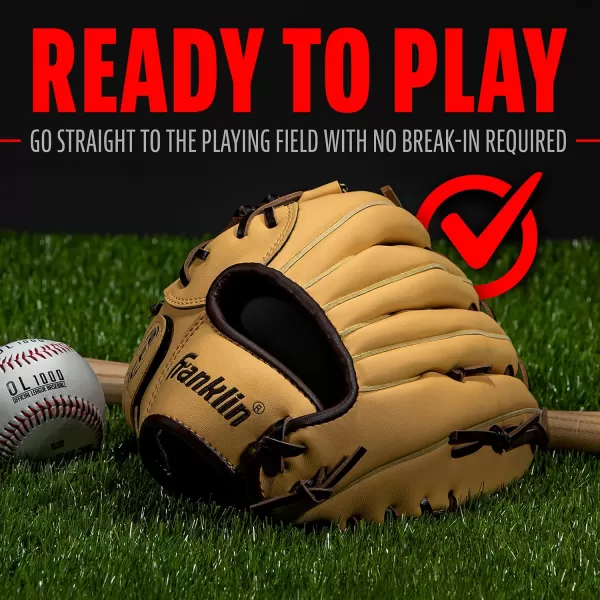 Franklin Sports Baseball  Softball Gloves  Field Master Adult  Youth Baseball  Softball Gloves  Right Hand  Left Hand Gloves  Infield  Outfield Mitts  Multiple Sizes  ColorsCamel