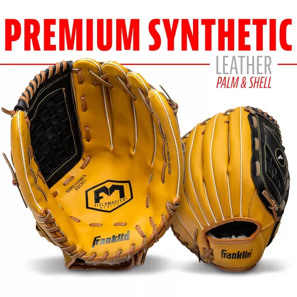 Franklin Sports Baseball  Softball Gloves  Field Master Adult  Youth Baseball  Softball Gloves  Right Hand  Left Hand Gloves  Infield  Outfield Mitts  Multiple Sizes  ColorsTan