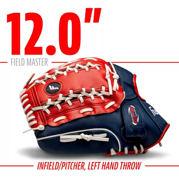 Franklin Sports Baseball  Softball Gloves  Field Master Adult  Youth Baseball  Softball Gloves  Right Hand  Left Hand Gloves  Infield  Outfield Mitts  Multiple Sizes  ColorsRed  White  Blue