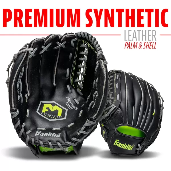 Franklin Sports Baseball  Softball Gloves  Field Master Adult  Youth Baseball  Softball Gloves  Right Hand  Left Hand Gloves  Infield  Outfield Mitts  Multiple Sizes  ColorsBlack