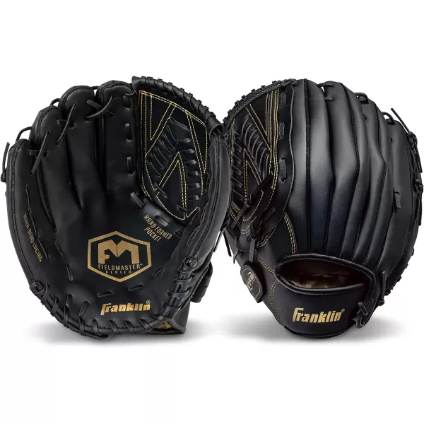 Franklin Sports Baseball  Softball Gloves  Field Master Adult  Youth Baseball  Softball Gloves  Right Hand  Left Hand Gloves  Infield  Outfield Mitts  Multiple Sizes  ColorsBlackGold