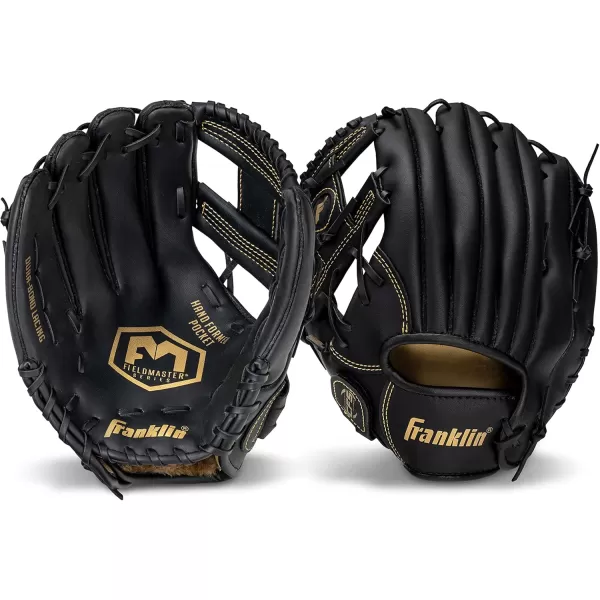 Franklin Sports Baseball  Softball Gloves  Field Master Adult  Youth Baseball  Softball Gloves  Right Hand  Left Hand Gloves  Infield  Outfield Mitts  Multiple Sizes  ColorsBlackGold