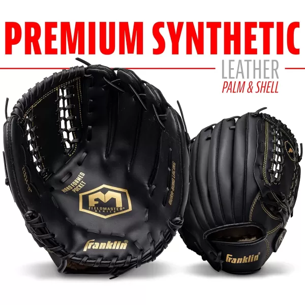Franklin Sports Baseball  Softball Gloves  Field Master Adult  Youth Baseball  Softball Gloves  Right Hand  Left Hand Gloves  Infield  Outfield Mitts  Multiple Sizes  ColorsBlackGold