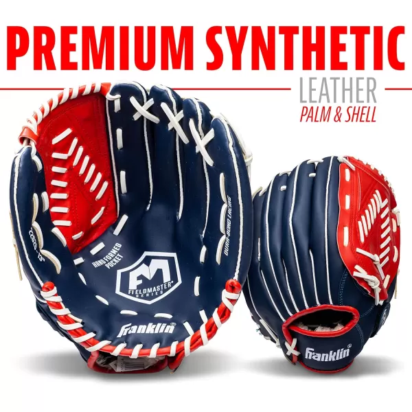 Franklin Sports Baseball  Softball Gloves  Field Master Adult  Youth Baseball  Softball Gloves  Right Hand  Left Hand Gloves  Infield  Outfield Mitts  Multiple Sizes  ColorsRed  White  Blue