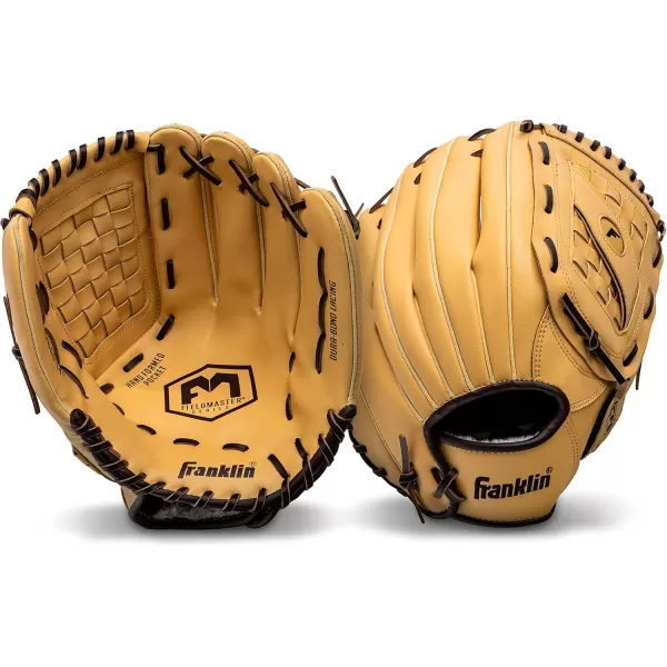 Franklin Sports Baseball  Softball Gloves  Field Master Adult  Youth Baseball  Softball Gloves  Right Hand  Left Hand Gloves  Infield  Outfield Mitts  Multiple Sizes  ColorsCamel