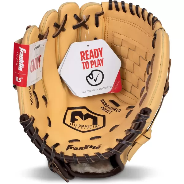 Franklin Sports Baseball  Softball Gloves  Field Master Adult  Youth Baseball  Softball Gloves  Right Hand  Left Hand Gloves  Infield  Outfield Mitts  Multiple Sizes  ColorsCamel