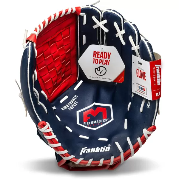 Franklin Sports Baseball  Softball Gloves  Field Master Adult  Youth Baseball  Softball Gloves  Right Hand  Left Hand Gloves  Infield  Outfield Mitts  Multiple Sizes  ColorsRed  White  Blue