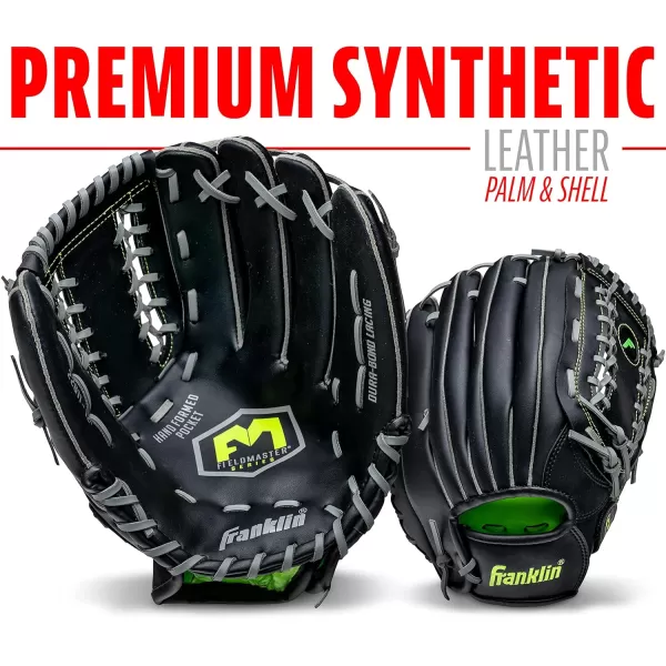 Franklin Sports Baseball  Softball Gloves  Field Master Adult  Youth Baseball  Softball Gloves  Right Hand  Left Hand Gloves  Infield  Outfield Mitts  Multiple Sizes  ColorsBlack
