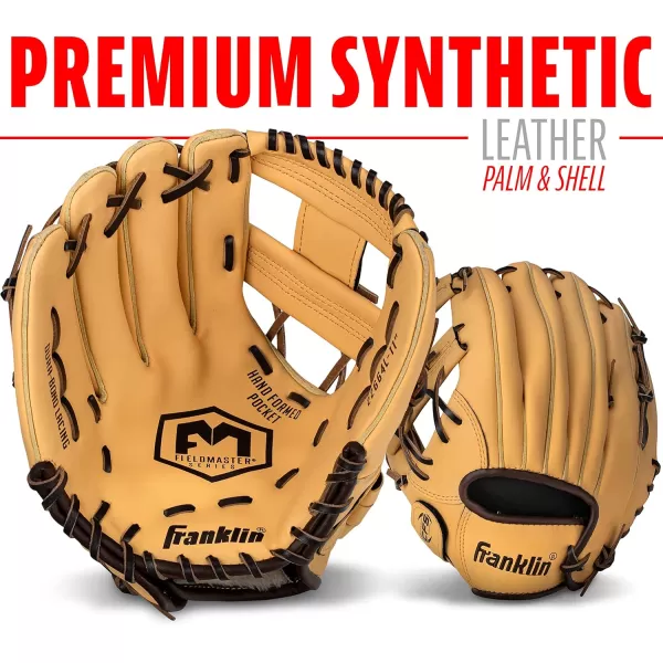 Franklin Sports Baseball  Softball Gloves  Field Master Adult  Youth Baseball  Softball Gloves  Right Hand  Left Hand Gloves  Infield  Outfield Mitts  Multiple Sizes  ColorsCamel