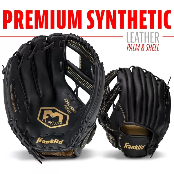 Franklin Sports Baseball  Softball Gloves  Field Master Adult  Youth Baseball  Softball Gloves  Right Hand  Left Hand Gloves  Infield  Outfield Mitts  Multiple Sizes  ColorsBlackGold