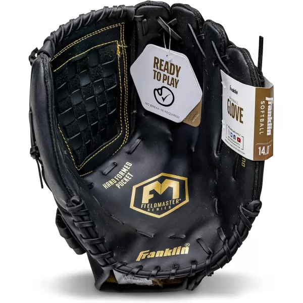 Franklin Sports Baseball  Softball Gloves  Field Master Adult  Youth Baseball  Softball Gloves  Right Hand  Left Hand Gloves  Infield  Outfield Mitts  Multiple Sizes  ColorsBlackGold