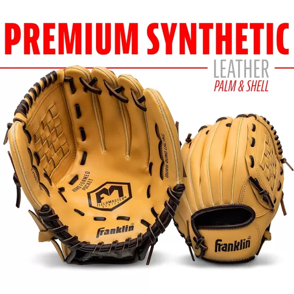Franklin Sports Baseball  Softball Gloves  Field Master Adult  Youth Baseball  Softball Gloves  Right Hand  Left Hand Gloves  Infield  Outfield Mitts  Multiple Sizes  ColorsCamel