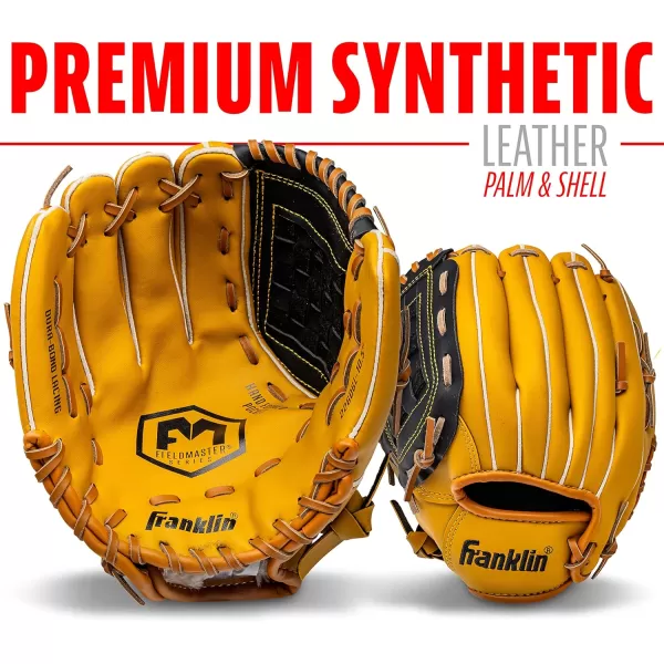 Franklin Sports Baseball  Softball Gloves  Field Master Adult  Youth Baseball  Softball Gloves  Right Hand  Left Hand Gloves  Infield  Outfield Mitts  Multiple Sizes  ColorsTan