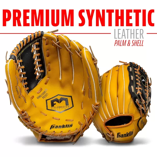 Franklin Sports Baseball  Softball Gloves  Field Master Adult  Youth Baseball  Softball Gloves  Right Hand  Left Hand Gloves  Infield  Outfield Mitts  Multiple Sizes  ColorsTan