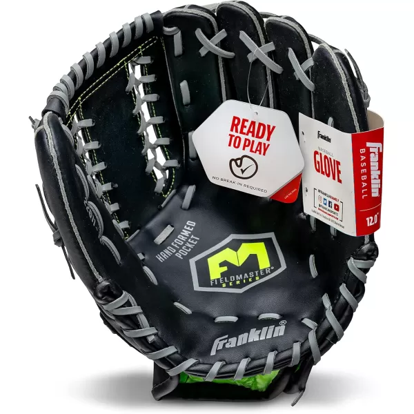 Franklin Sports Baseball  Softball Gloves  Field Master Adult  Youth Baseball  Softball Gloves  Right Hand  Left Hand Gloves  Infield  Outfield Mitts  Multiple Sizes  ColorsBlack
