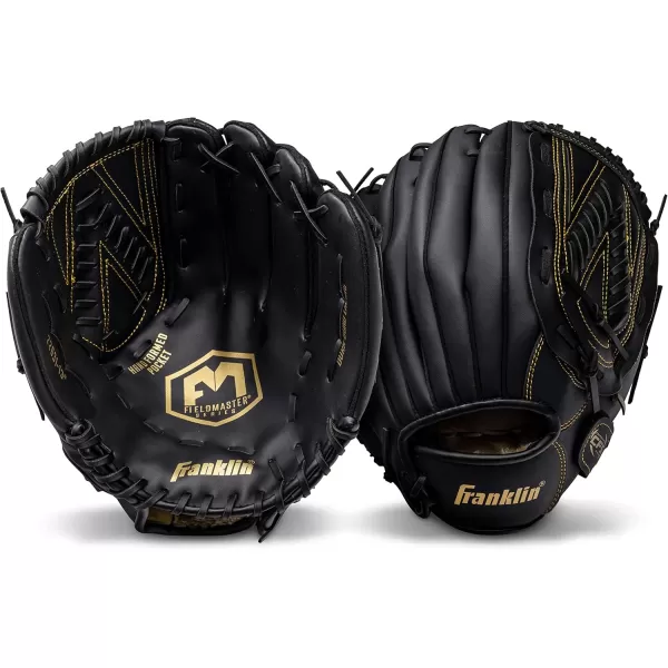 Franklin Sports Baseball  Softball Gloves  Field Master Adult  Youth Baseball  Softball Gloves  Right Hand  Left Hand Gloves  Infield  Outfield Mitts  Multiple Sizes  ColorsBlackGold