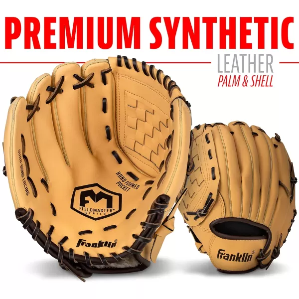 Franklin Sports Baseball  Softball Gloves  Field Master Adult  Youth Baseball  Softball Gloves  Right Hand  Left Hand Gloves  Infield  Outfield Mitts  Multiple Sizes  ColorsCamel