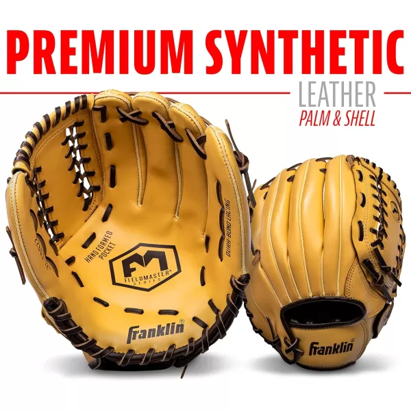Franklin Sports Baseball  Softball Gloves  Field Master Adult  Youth Baseball  Softball Gloves  Right Hand  Left Hand Gloves  Infield  Outfield Mitts  Multiple Sizes  ColorsCamel
