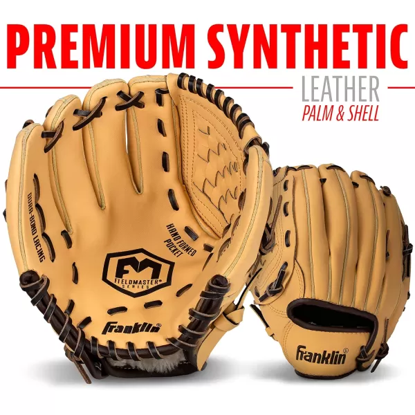 Franklin Sports Baseball  Softball Gloves  Field Master Adult  Youth Baseball  Softball Gloves  Right Hand  Left Hand Gloves  Infield  Outfield Mitts  Multiple Sizes  ColorsCamel