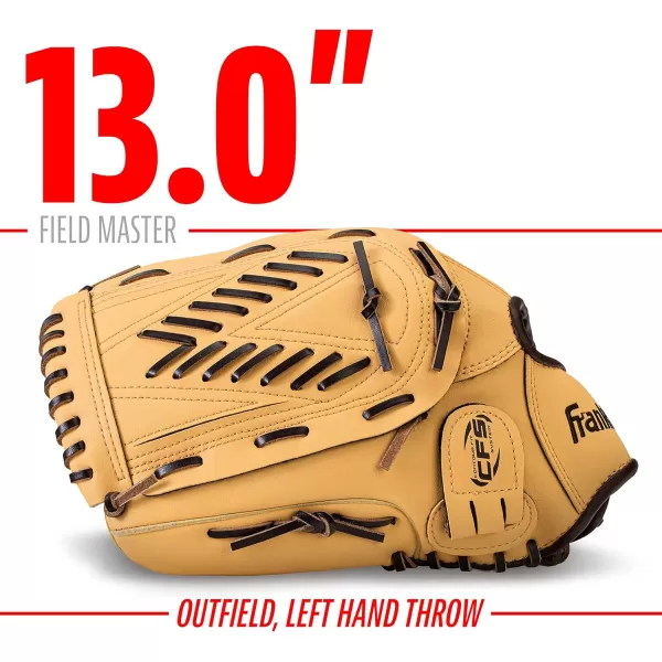 Franklin Sports Baseball  Softball Gloves  Field Master Adult  Youth Baseball  Softball Gloves  Right Hand  Left Hand Gloves  Infield  Outfield Mitts  Multiple Sizes  ColorsCamel