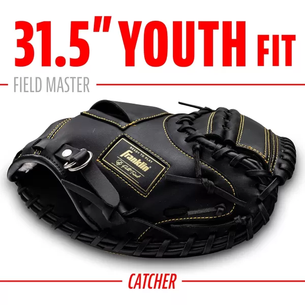 Franklin Sports Baseball  Softball Gloves  Field Master Adult  Youth Baseball  Softball Gloves  Right Hand  Left Hand Gloves  Infield  Outfield Mitts  Multiple Sizes  ColorsBlackGold
