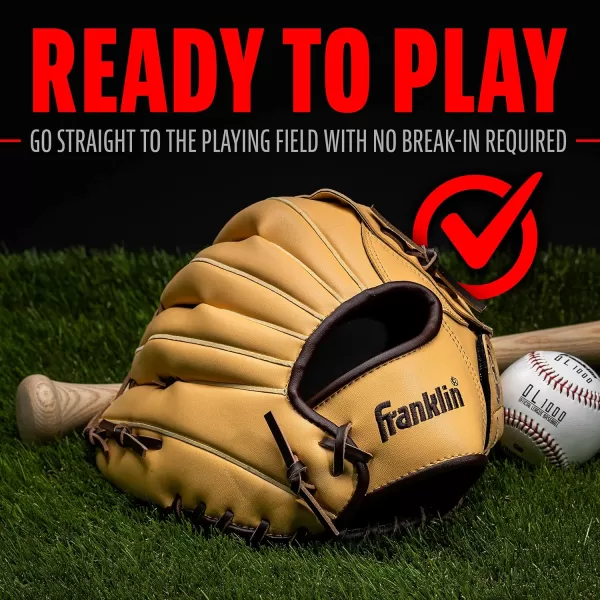 Franklin Sports Baseball  Softball Gloves  Field Master Adult  Youth Baseball  Softball Gloves  Right Hand  Left Hand Gloves  Infield  Outfield Mitts  Multiple Sizes  ColorsCamel