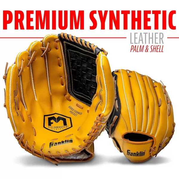 Franklin Sports Baseball  Softball Gloves  Field Master Adult  Youth Baseball  Softball Gloves  Right Hand  Left Hand Gloves  Infield  Outfield Mitts  Multiple Sizes  ColorsTan