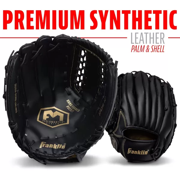 Franklin Sports Baseball  Softball Gloves  Field Master Adult  Youth Baseball  Softball Gloves  Right Hand  Left Hand Gloves  Infield  Outfield Mitts  Multiple Sizes  ColorsBlackGold