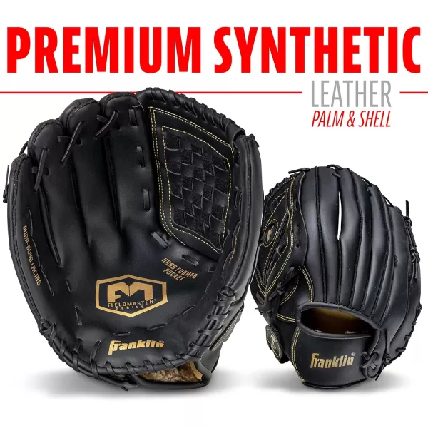 Franklin Sports Baseball  Softball Gloves  Field Master Adult  Youth Baseball  Softball Gloves  Right Hand  Left Hand Gloves  Infield  Outfield Mitts  Multiple Sizes  ColorsBlackGold
