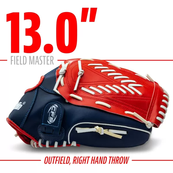 Franklin Sports Baseball  Softball Gloves  Field Master Adult  Youth Baseball  Softball Gloves  Right Hand  Left Hand Gloves  Infield  Outfield Mitts  Multiple Sizes  ColorsRed  White  Blue
