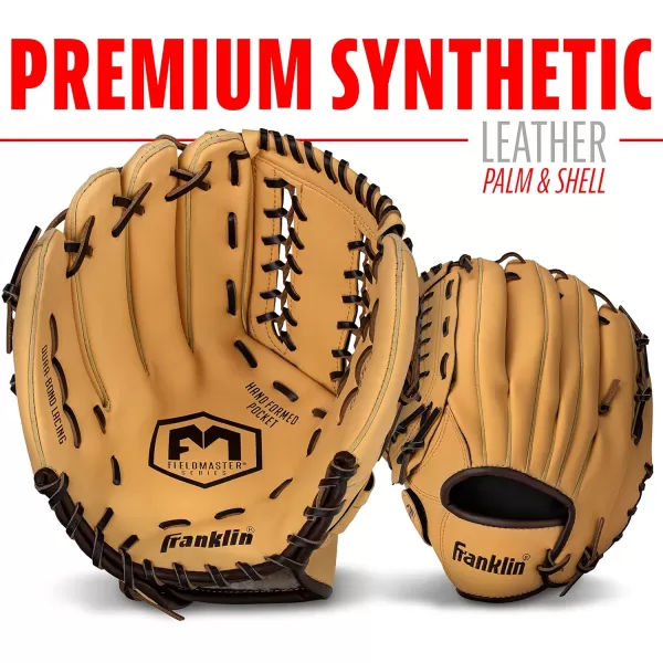 Franklin Sports Baseball  Softball Gloves  Field Master Adult  Youth Baseball  Softball Gloves  Right Hand  Left Hand Gloves  Infield  Outfield Mitts  Multiple Sizes  ColorsCamel