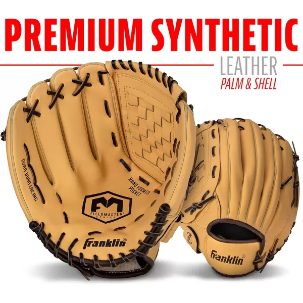 Franklin Sports Baseball  Softball Gloves  Field Master Adult  Youth Baseball  Softball Gloves  Right Hand  Left Hand Gloves  Infield  Outfield Mitts  Multiple Sizes  ColorsCamel