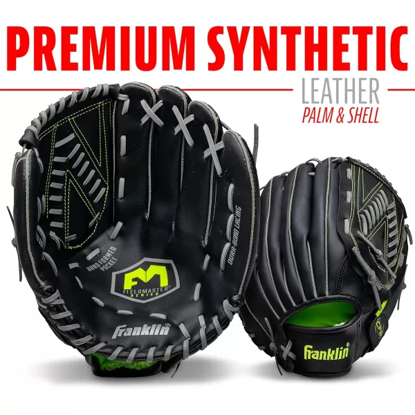 Franklin Sports Baseball  Softball Gloves  Field Master Adult  Youth Baseball  Softball Gloves  Right Hand  Left Hand Gloves  Infield  Outfield Mitts  Multiple Sizes  ColorsBlack