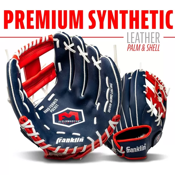 Franklin Sports Baseball  Softball Gloves  Field Master Adult  Youth Baseball  Softball Gloves  Right Hand  Left Hand Gloves  Infield  Outfield Mitts  Multiple Sizes  ColorsRed  White  Blue