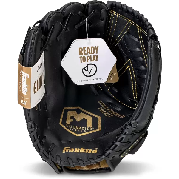 Franklin Sports Baseball  Softball Gloves  Field Master Adult  Youth Baseball  Softball Gloves  Right Hand  Left Hand Gloves  Infield  Outfield Mitts  Multiple Sizes  ColorsBlackGold