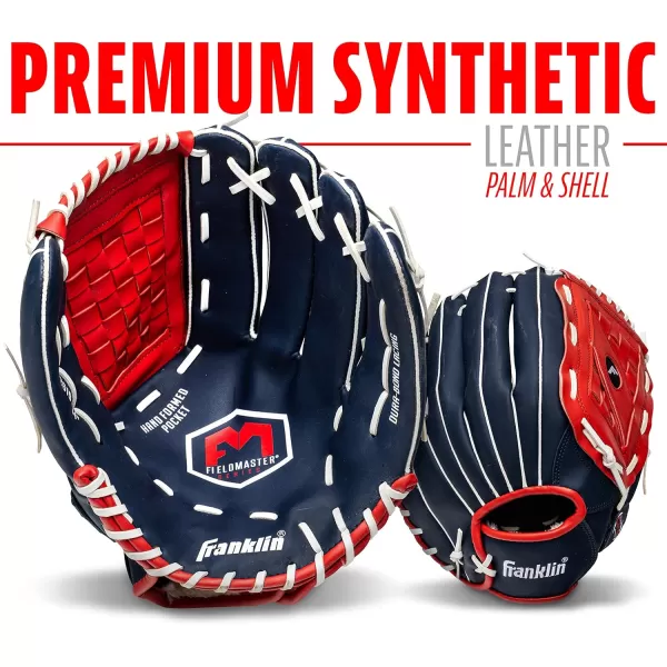 Franklin Sports Baseball  Softball Gloves  Field Master Adult  Youth Baseball  Softball Gloves  Right Hand  Left Hand Gloves  Infield  Outfield Mitts  Multiple Sizes  ColorsRed  White  Blue