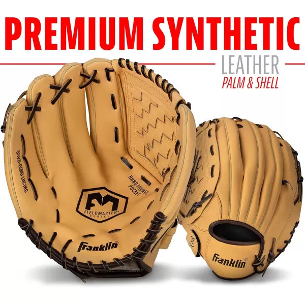 Franklin Sports Baseball  Softball Gloves  Field Master Adult  Youth Baseball  Softball Gloves  Right Hand  Left Hand Gloves  Infield  Outfield Mitts  Multiple Sizes  ColorsCamel