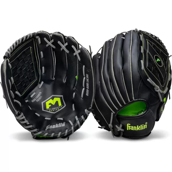 Franklin Sports Baseball  Softball Gloves  Field Master Adult  Youth Baseball  Softball Gloves  Right Hand  Left Hand Gloves  Infield  Outfield Mitts  Multiple Sizes  ColorsBlack