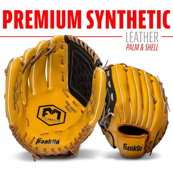 Franklin Sports Baseball  Softball Gloves  Field Master Adult  Youth Baseball  Softball Gloves  Right Hand  Left Hand Gloves  Infield  Outfield Mitts  Multiple Sizes  ColorsTan