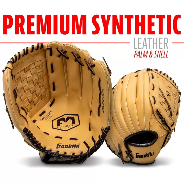 Franklin Sports Baseball  Softball Gloves  Field Master Adult  Youth Baseball  Softball Gloves  Right Hand  Left Hand Gloves  Infield  Outfield Mitts  Multiple Sizes  ColorsCamel