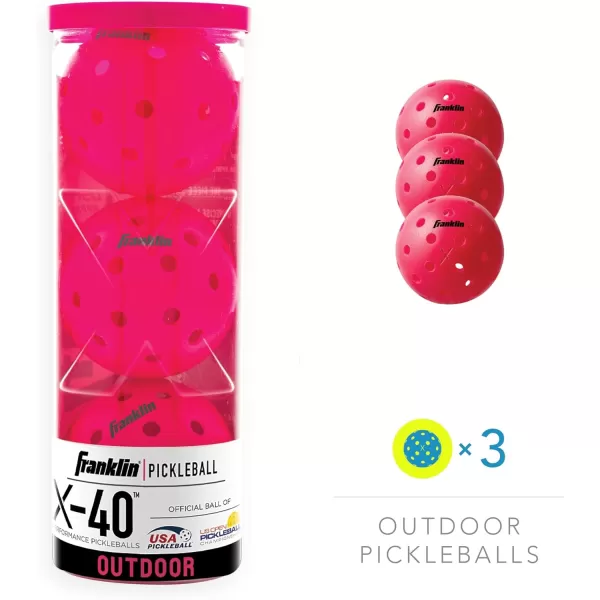 Franklin Sports Outdoor Pickleballs  X40 Pickleball Balls  USA Pickleball USAPA Approved  Official US Open BallPink
