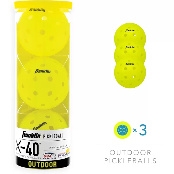 Franklin Sports Outdoor Pickleballs  X40 Pickleball Balls  USA Pickleball USAPA Approved  Official US Open BallYellow