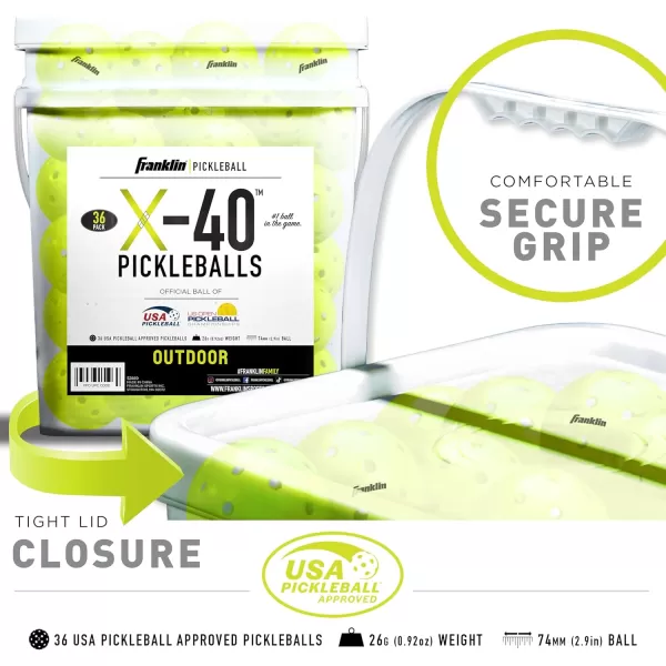 Franklin Sports Outdoor Pickleballs  X40 Pickleball Balls  USA Pickleball USAPA Approved  Official US Open BallYellow