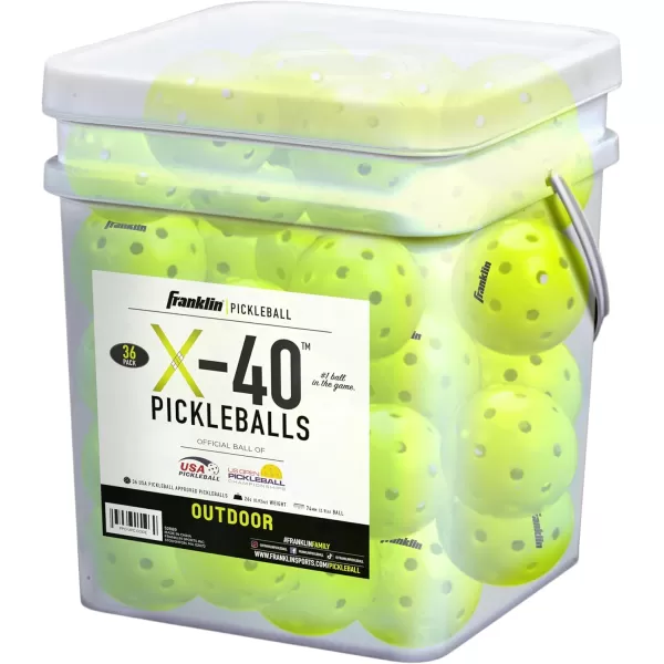Franklin Sports Outdoor Pickleballs  X40 Pickleball Balls  USA Pickleball USAPA Approved  Official US Open BallYellow