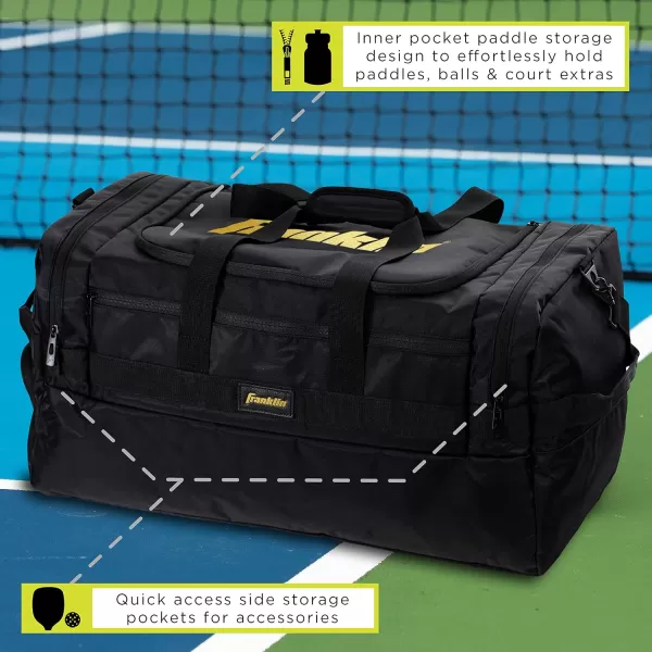 Franklin Sports Pickleball Bags  Sling Bag  Duffle Bag  Backpack for Paddles Pickleballs  Accessories  Elite Nylon Fabric  Pickleball Equipment Bag for Men  Women  BlackElite Duffel Bag