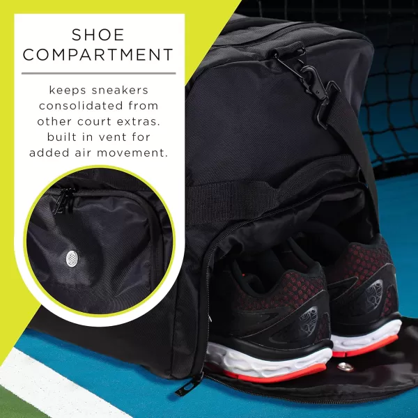Franklin Sports Pickleball Bags  Sling Bag  Duffle Bag  Backpack for Paddles Pickleballs  Accessories  Elite Nylon Fabric  Pickleball Equipment Bag for Men  Women  BlackElite Duffel Bag