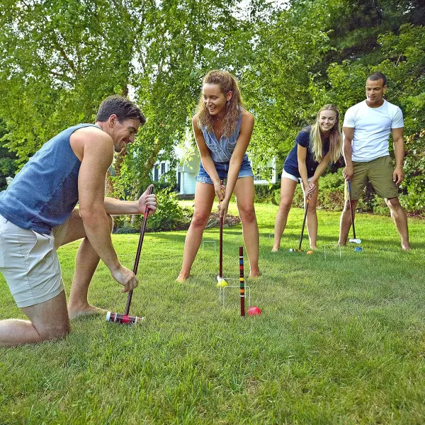 Franklin Sports Portable Backyard Croquet Sets  Complete 4  6 Player Croquet Sets with Mallets Croquet Balls  Wickets Included  Outdoor Family Lawn Game Sets with Carry BagStarter