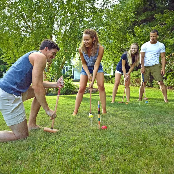 Franklin Sports Portable Backyard Croquet Sets  Complete 4  6 Player Croquet Sets with Mallets Croquet Balls  Wickets Included  Outdoor Family Lawn Game Sets with Carry BagProfessional